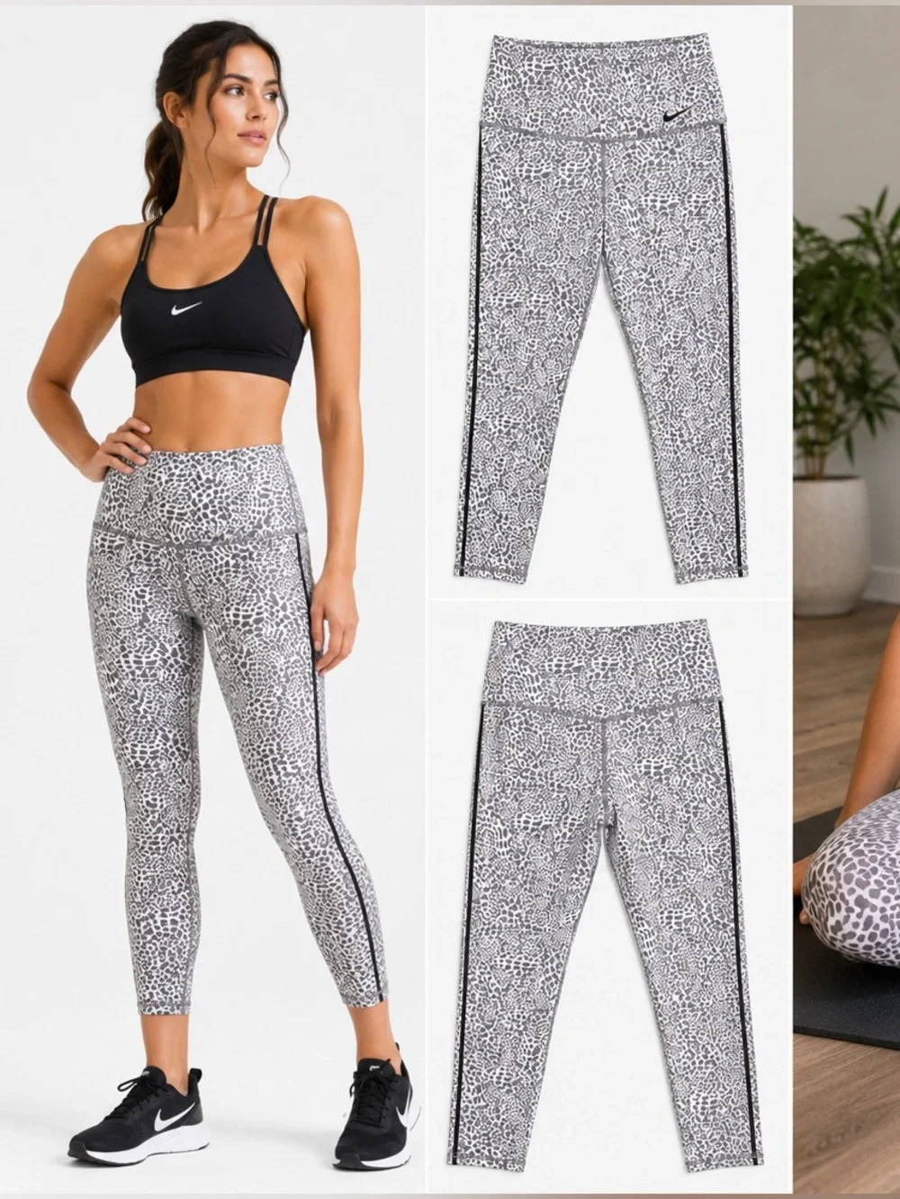 Nike One Dri-FIT Leopard Print 7/8 Leggings Gray Animal Small